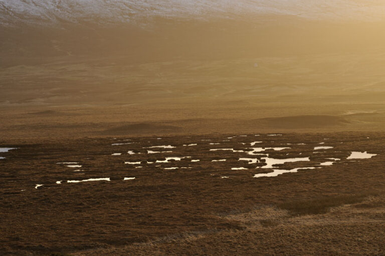 Landscape photo of flow country at sunset